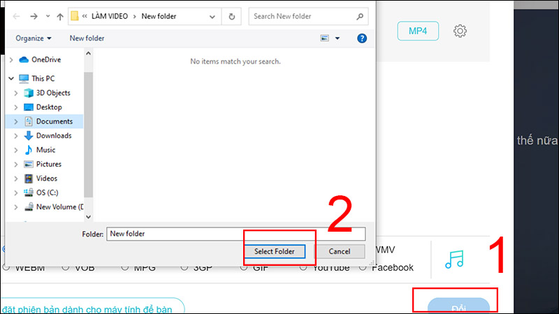 Bấm vào Đổi và chọn nơi lưu file
